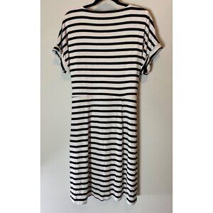 Striped Black & White Chaps Belted Short Sleeve Dress XL